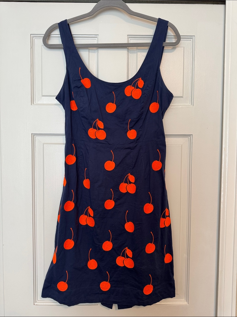 Navy Backless Cherry Print Dress